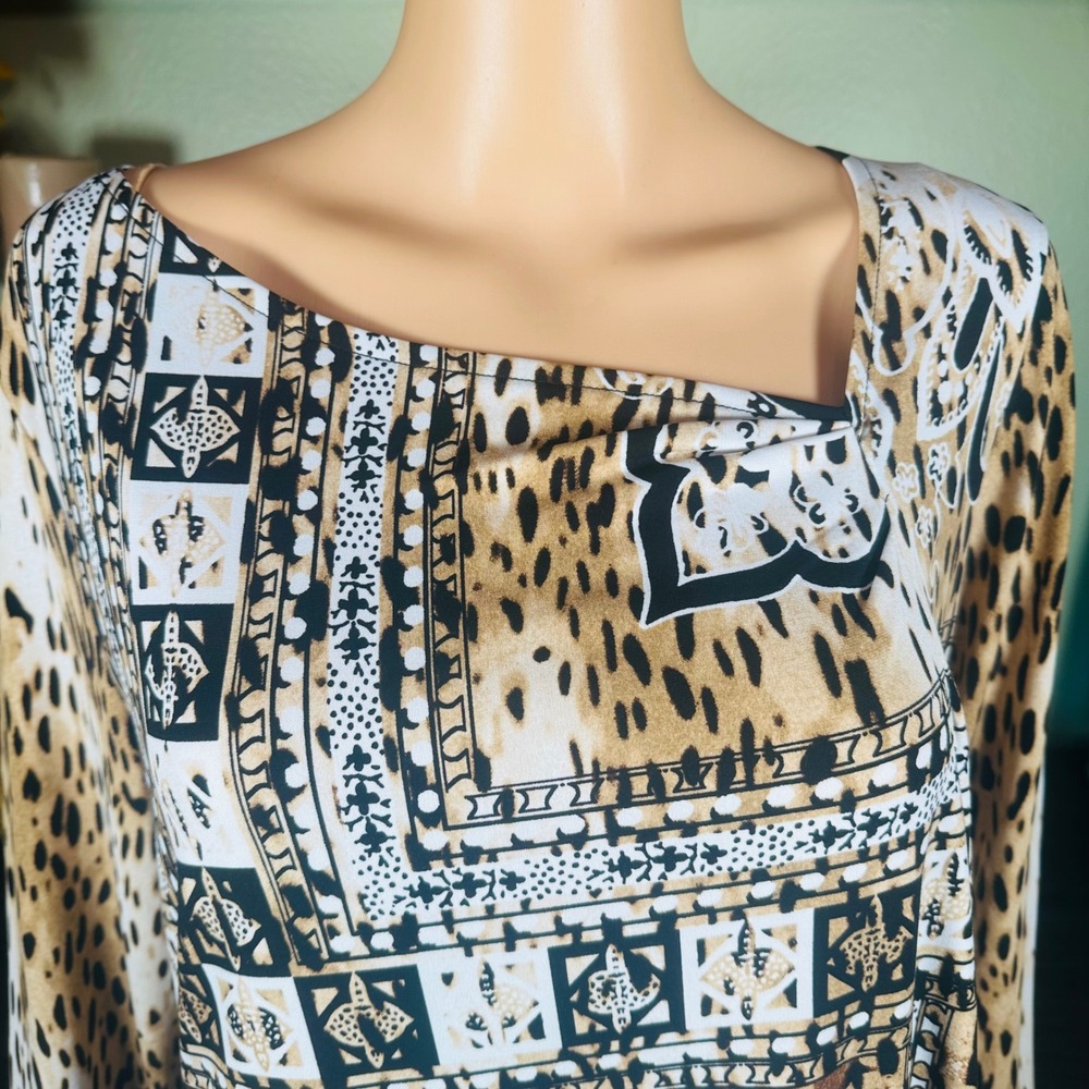 JM Collection Tunic Top Boho Maximalist Leopard Animal Print 3/4 Sleeve - Picture 5 of 7